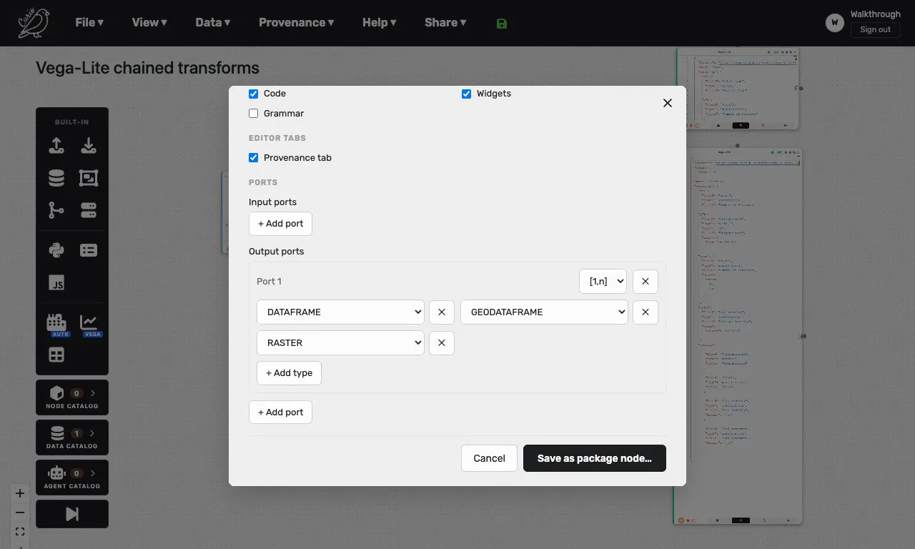 The Node settings dialog