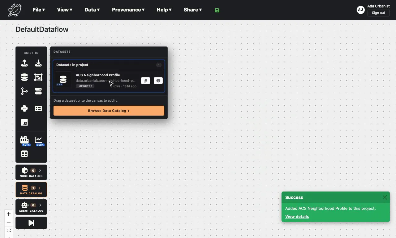 The Data Catalog drawer